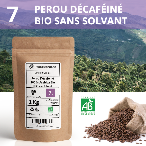 Café grain arabica Bio décaféiné sans solvant 1kg est un Café