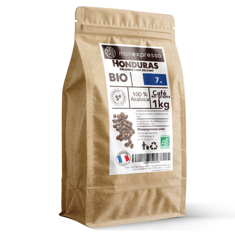 Café en grains Bio Honduras décaféiné sans solvant 1Kg