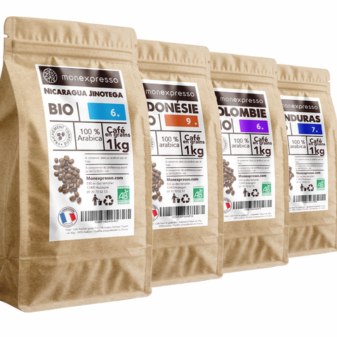 Kit Découverte Café Bio en Grains (4 x 1kg)